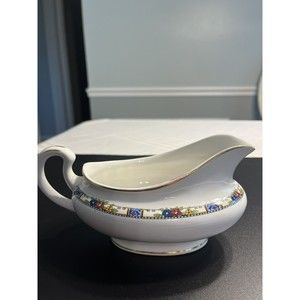 Vintage Mercer China Gravy Boat Floral Pattern Gold Accents